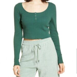 BP. Scoop Neck Long Sleeve Crop Henley XL Green